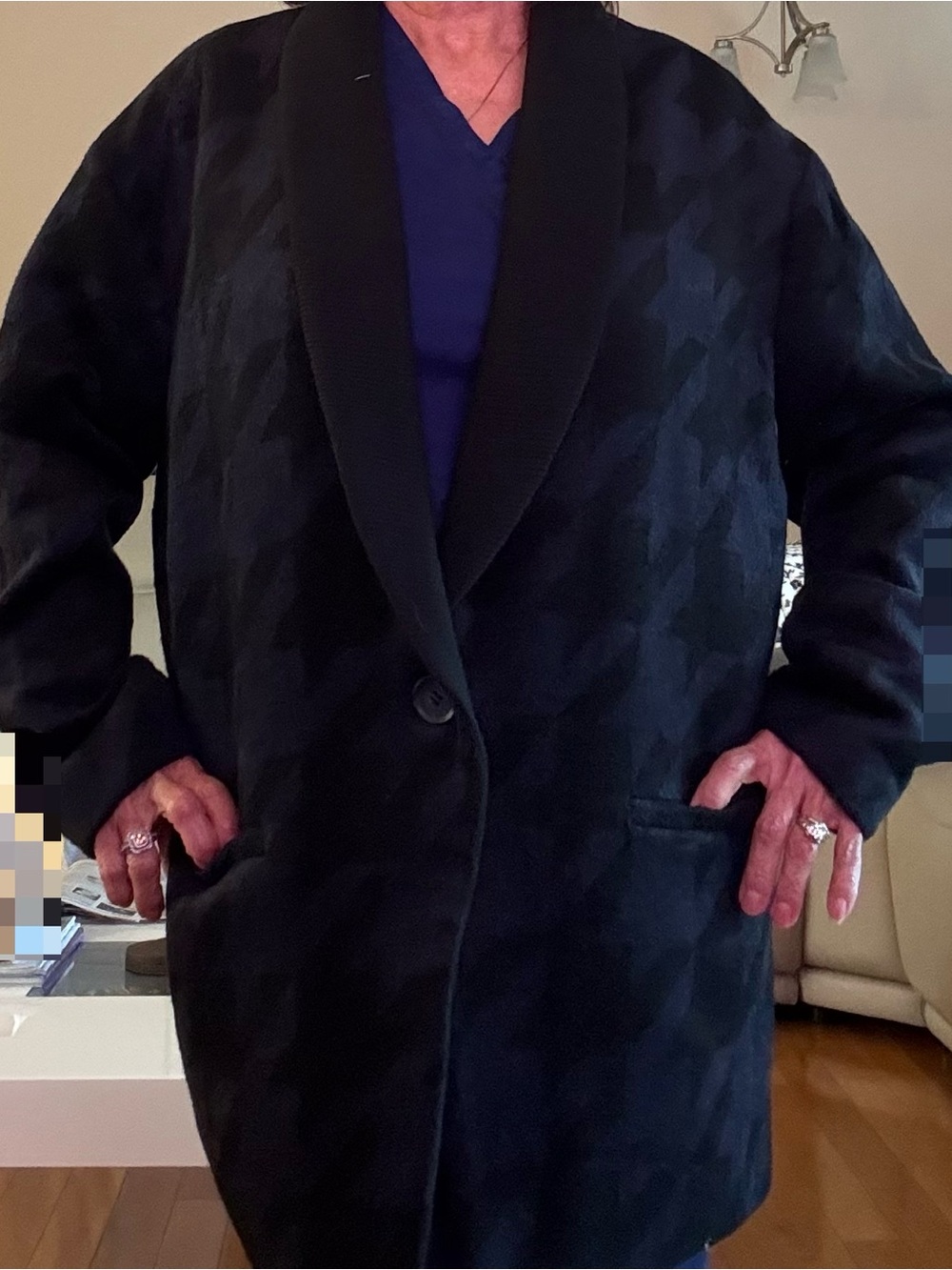NWT Forever 21 Blue & Black Houndstooth Boxy Overcoat  Ladies Size Large